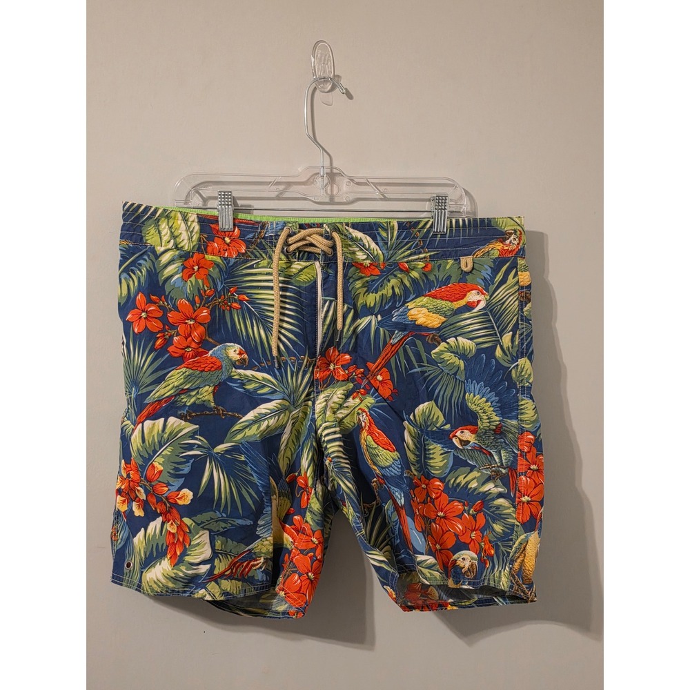 Polo Ralph Lauren Mens Tropical Parrot Floral Swim Trunks Blue Board Shorts 36